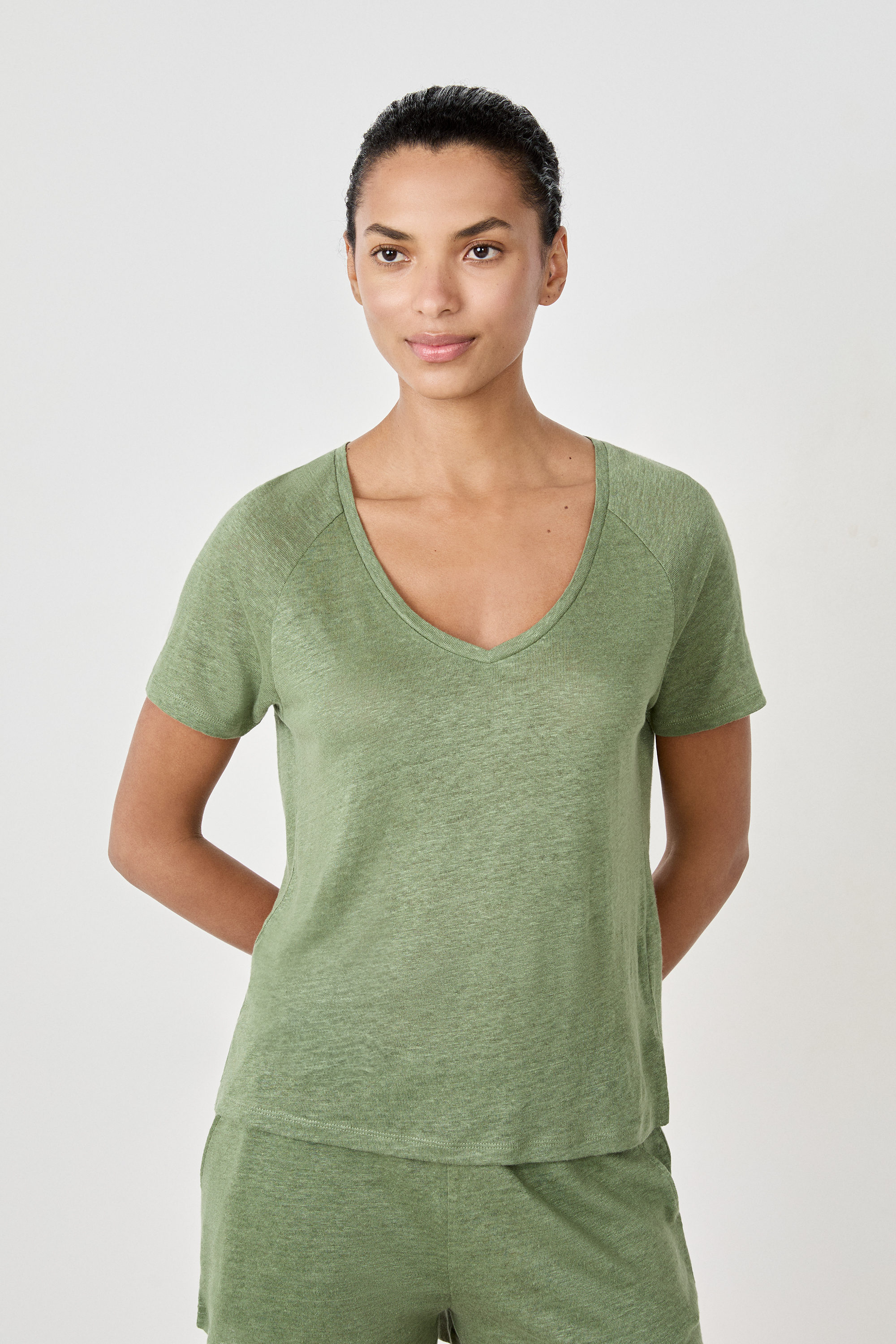 Koszulka piżamowa z krótkim rękawem 100% len