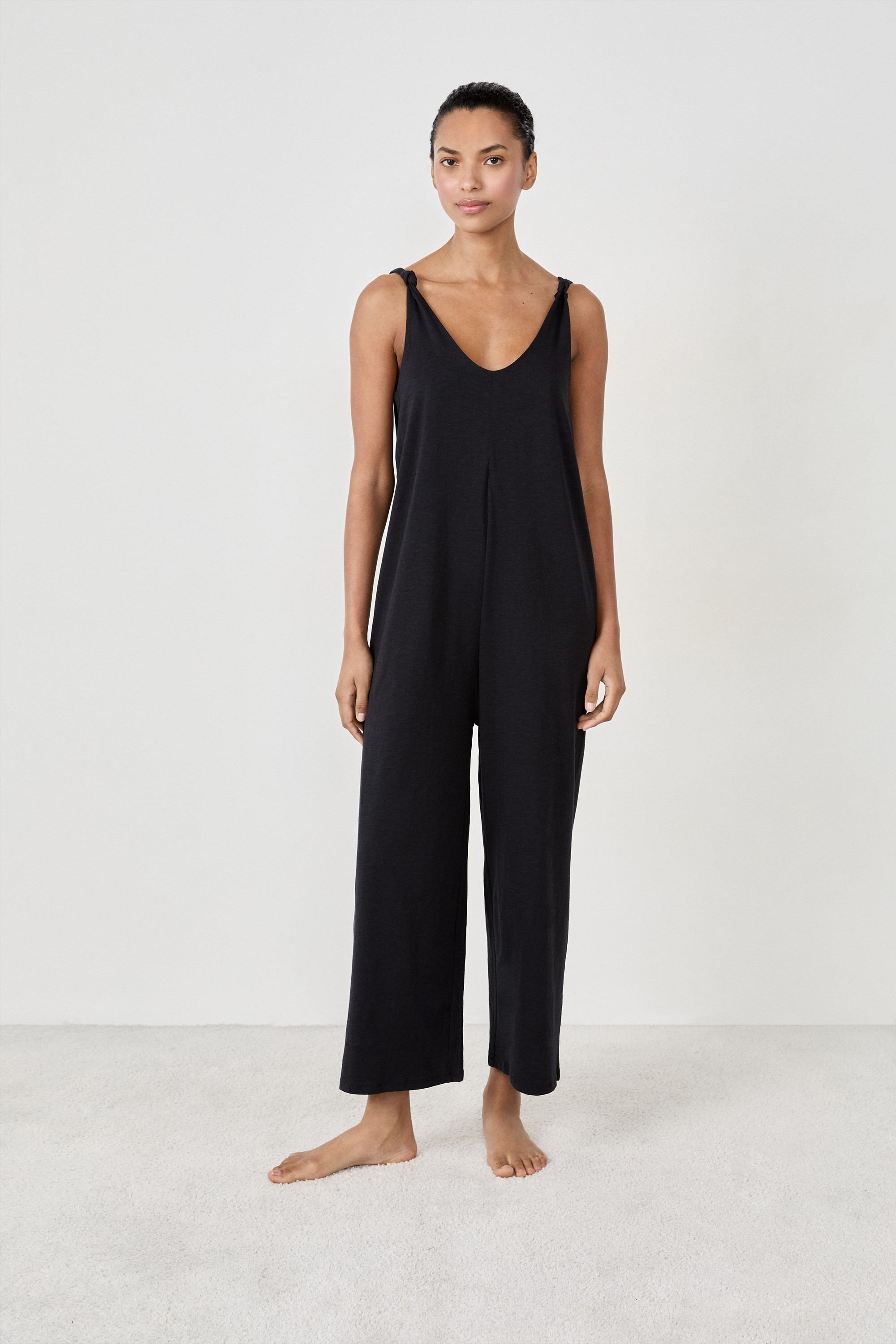 Kombinezon piżamowy z szerokimi nogawkami z bawełny