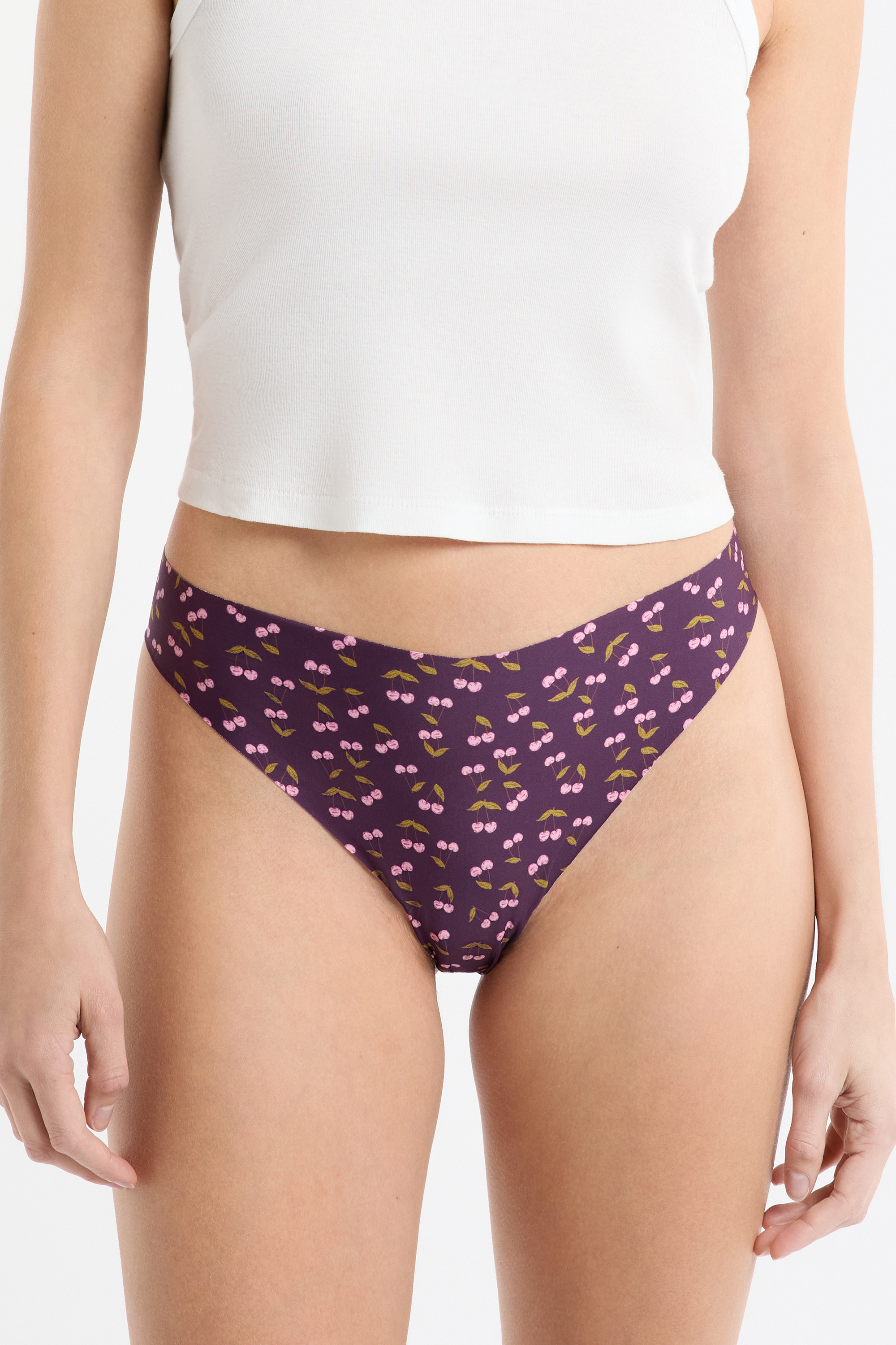 Stringi z mikrofibry bez szwów z motywem wiśni