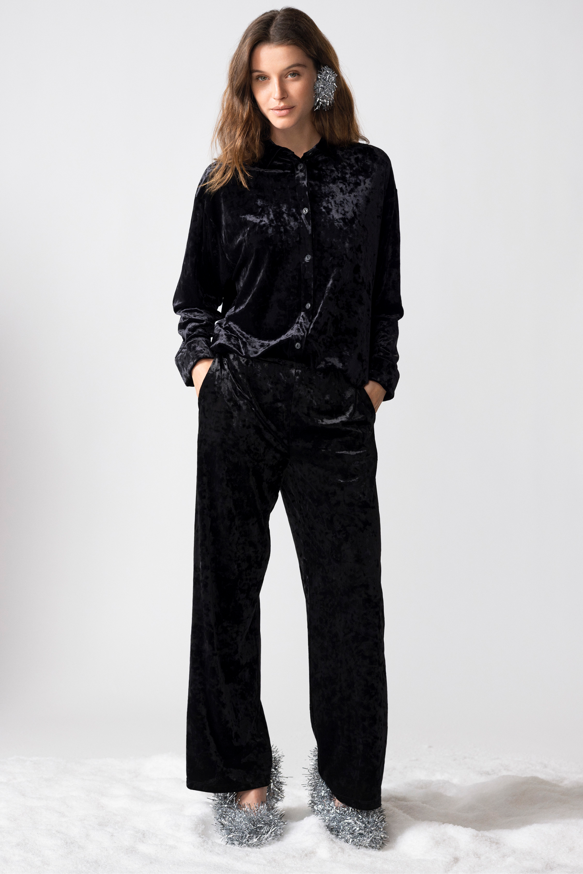 Koszula piżamowa welurowa