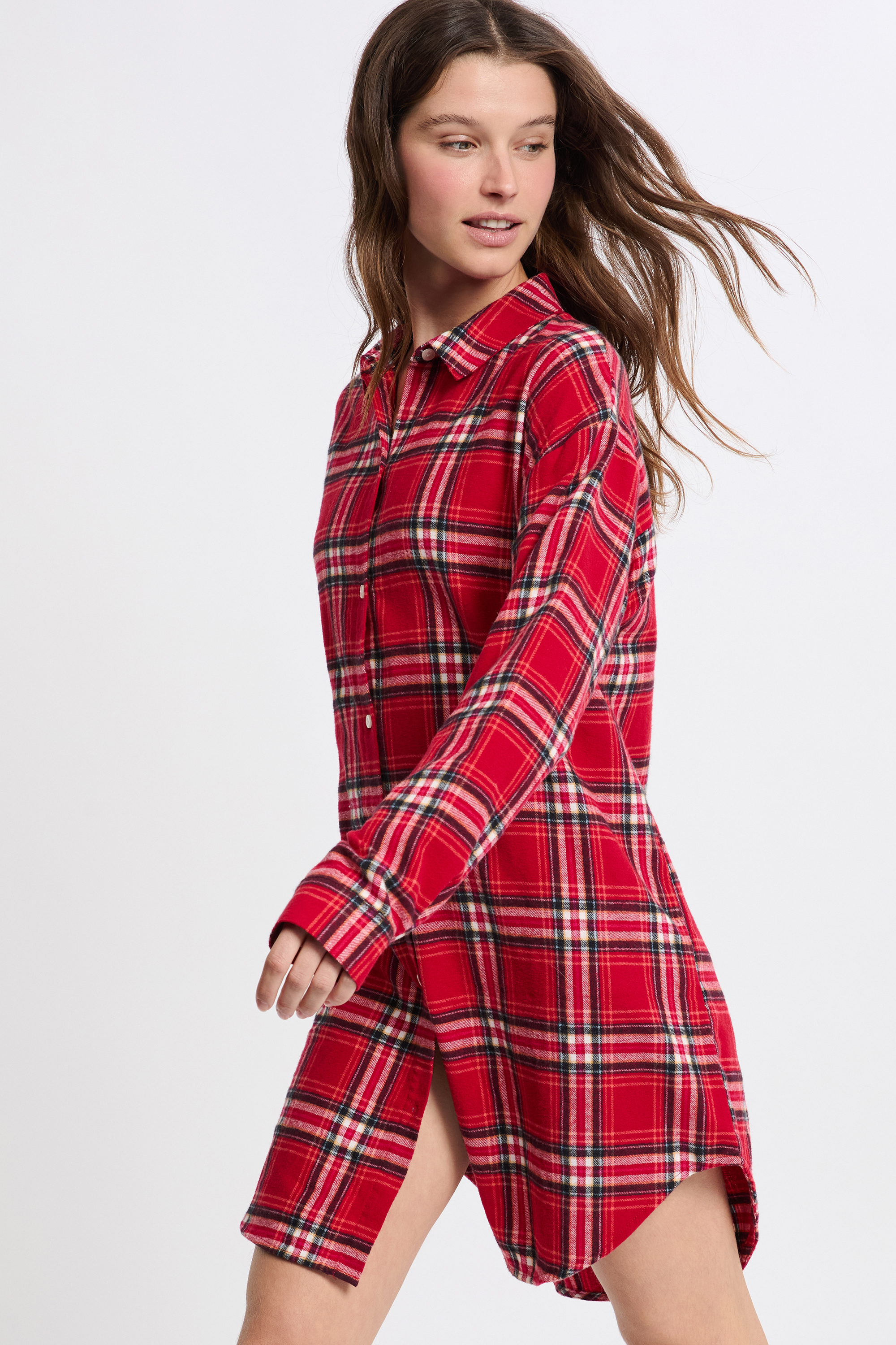 Koszula nocna w kratę z bawełny