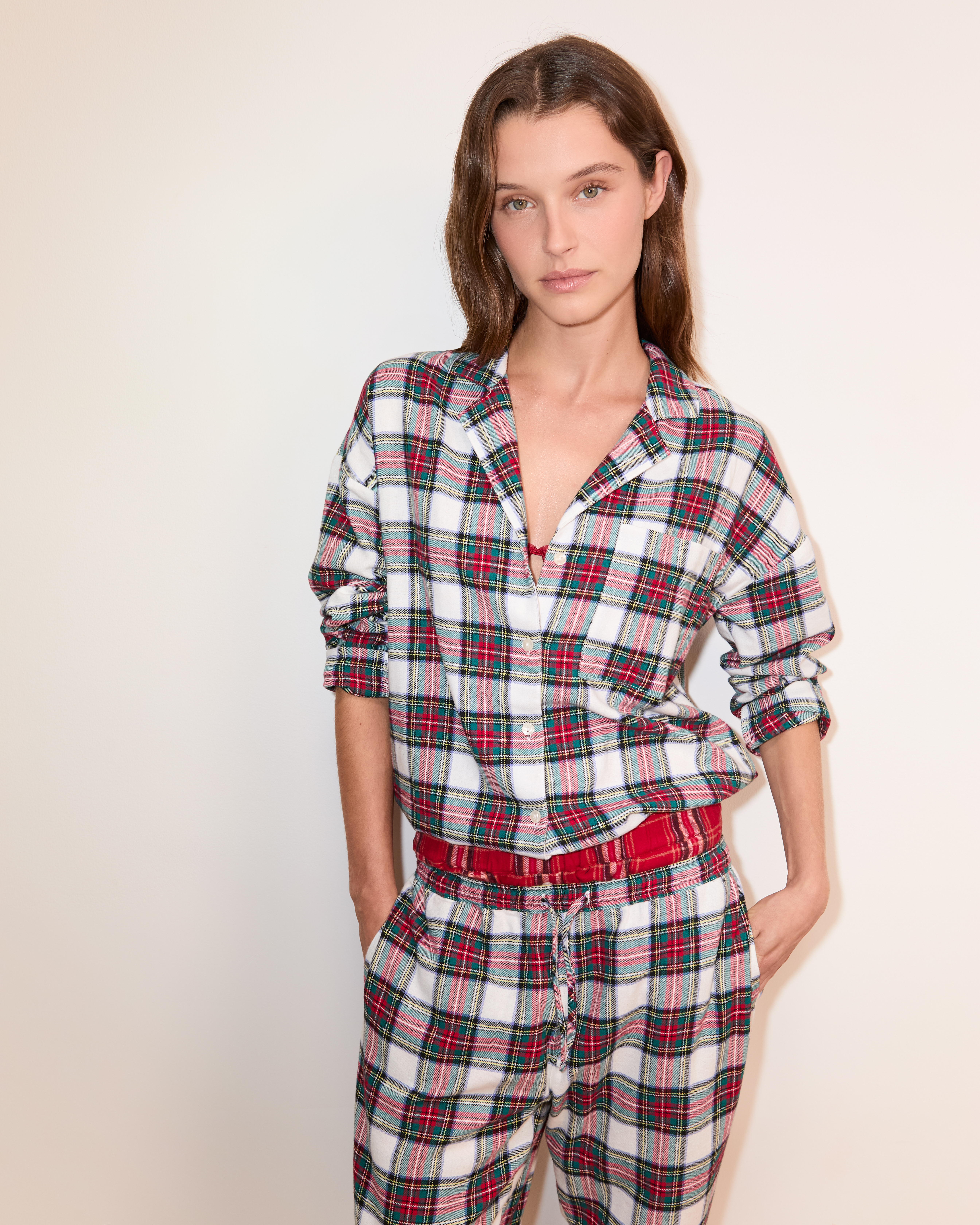 Piżama 2-częściowa w kratę z bawełnianej flaneli