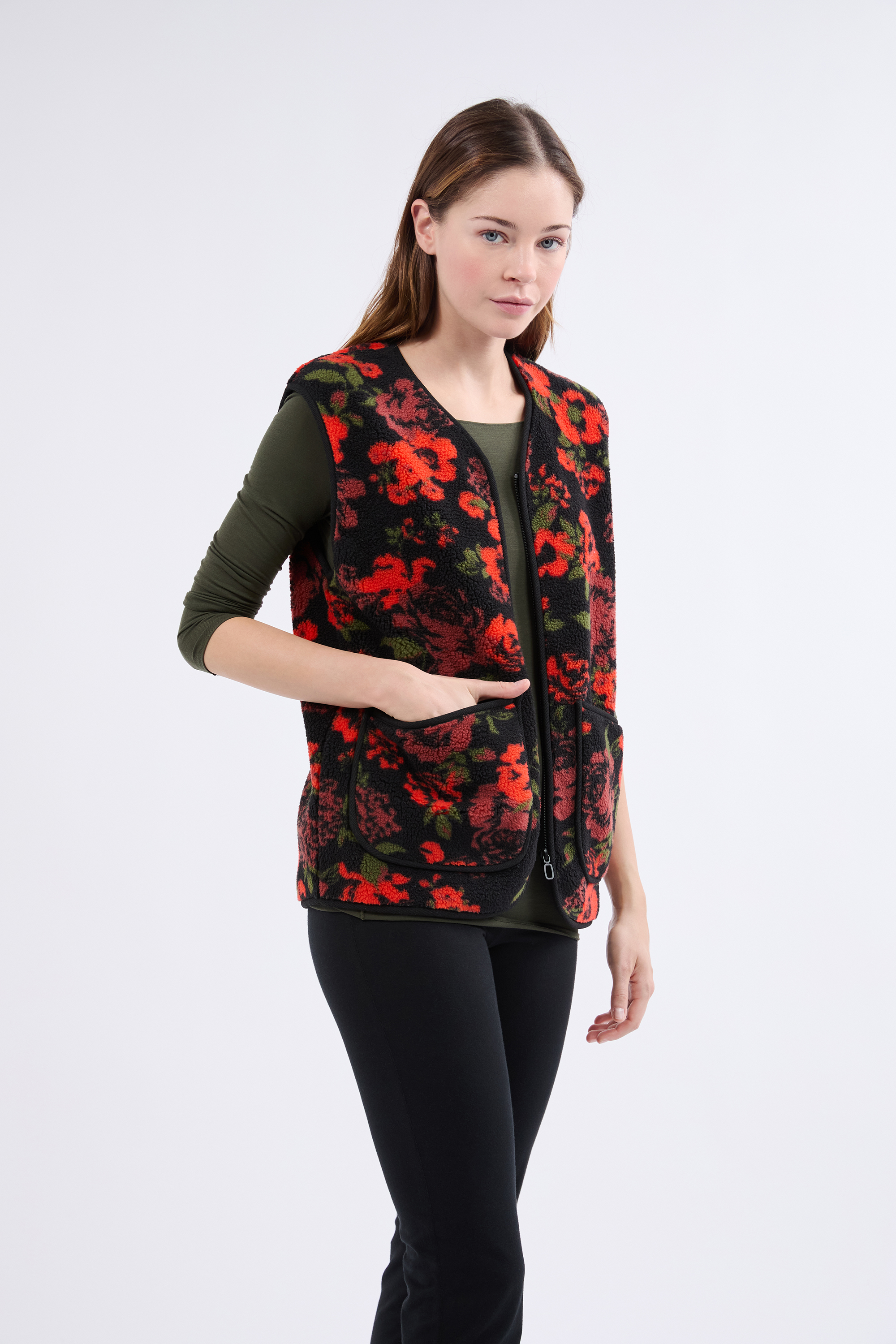 Kardigan bez rękawów z efektem sherpa