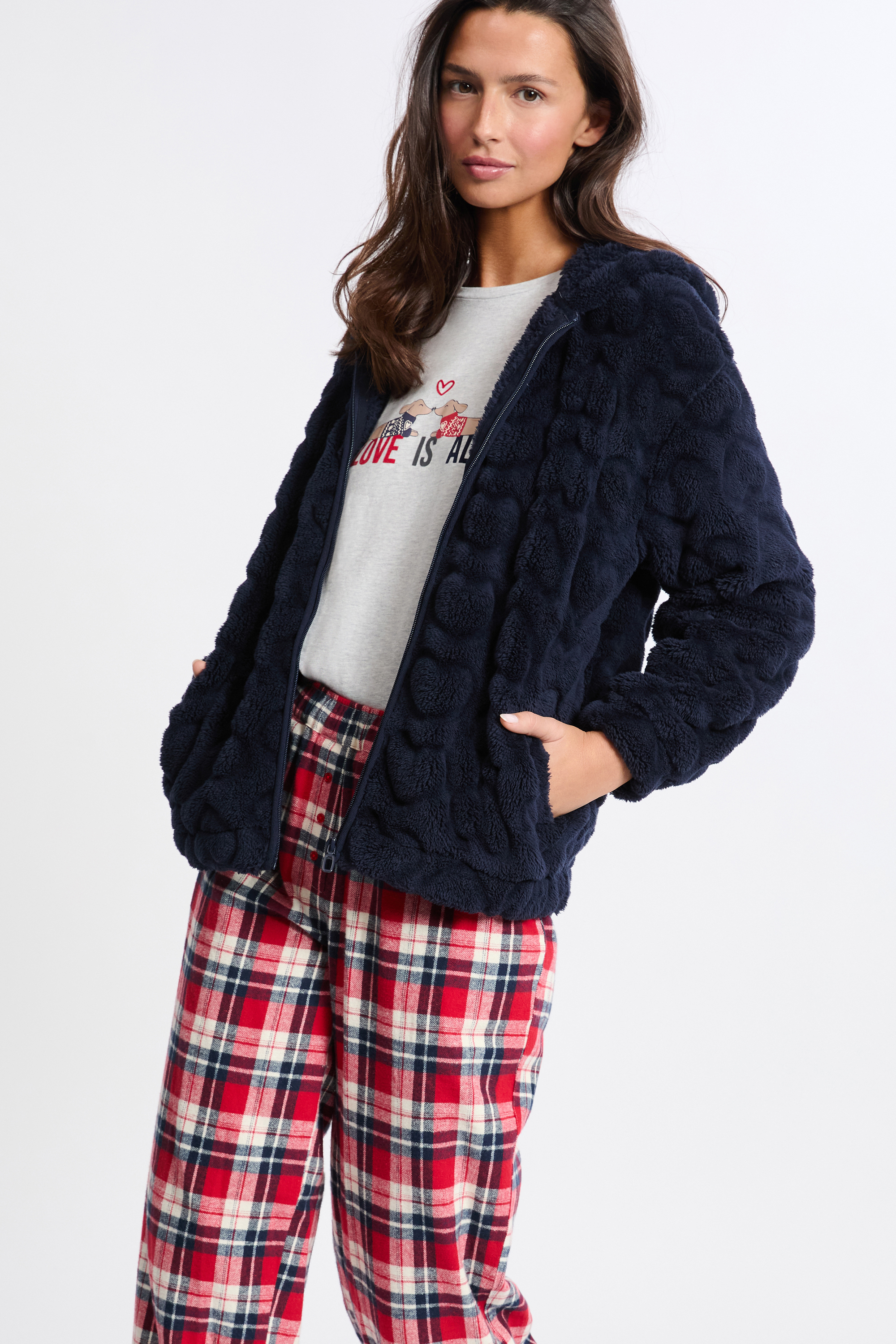 Zestaw piżamy 3-częściowy w kratę z bawełną