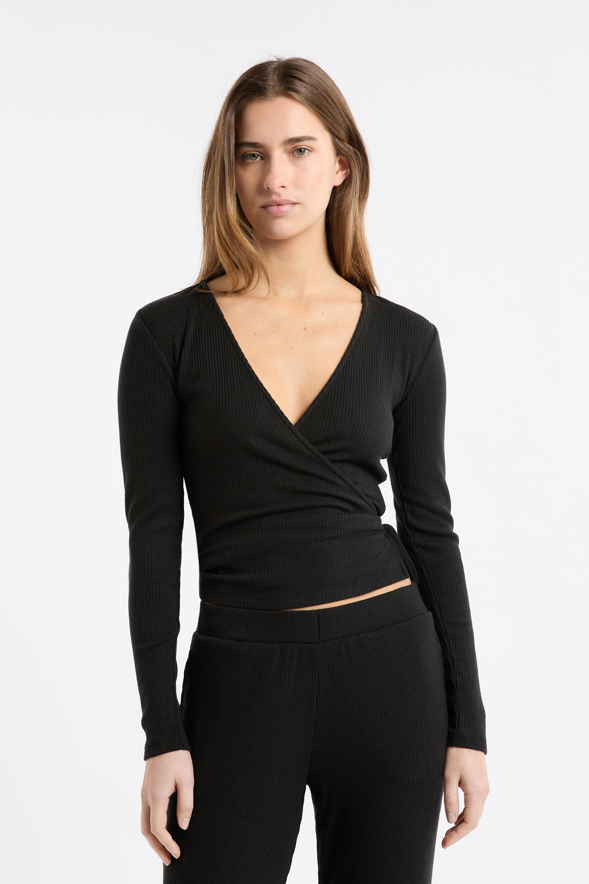 Koszulka piżamowa z długimi rękawami kopertowa