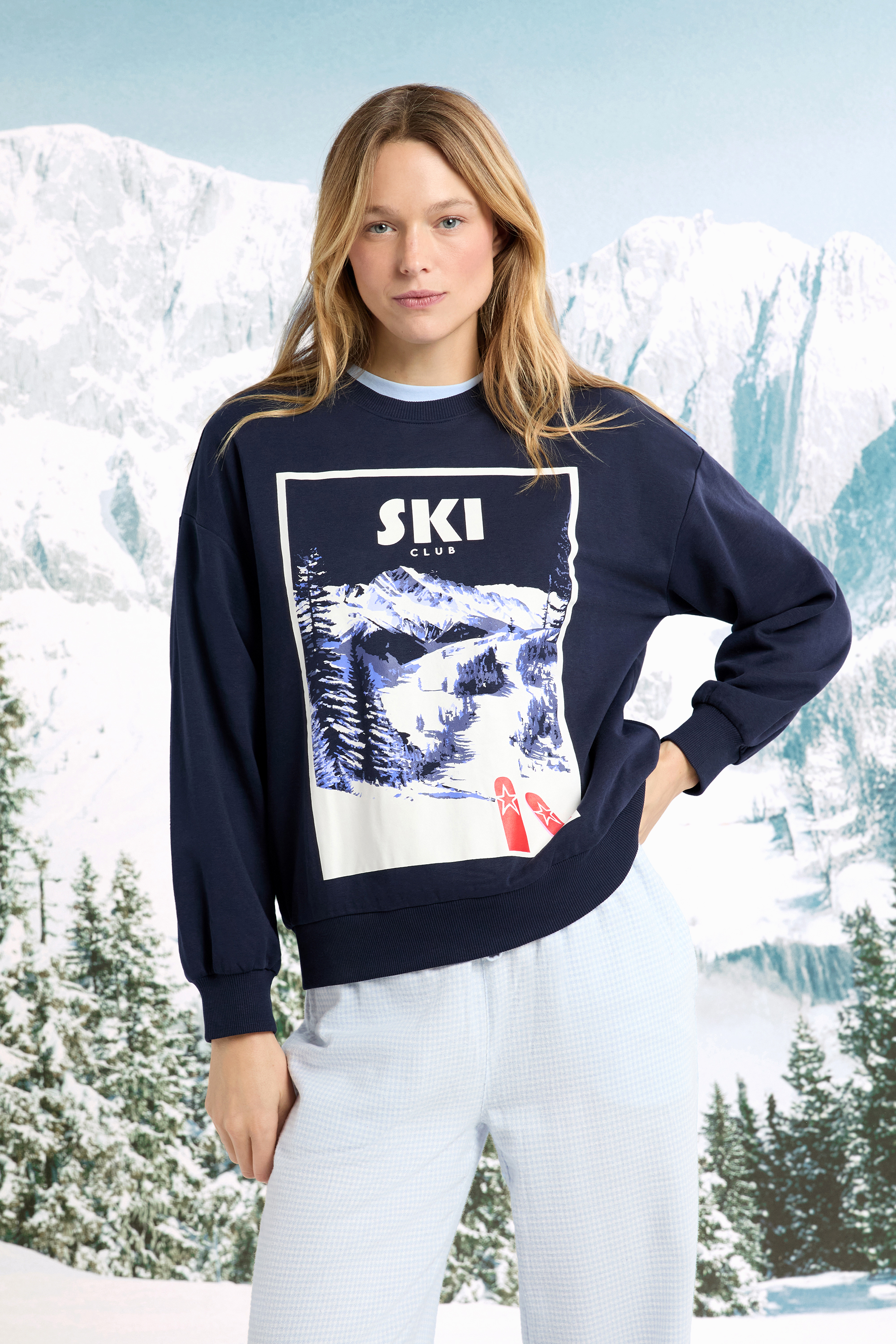 Bluza bawełniana z motywem krajobrazu narciarskiego