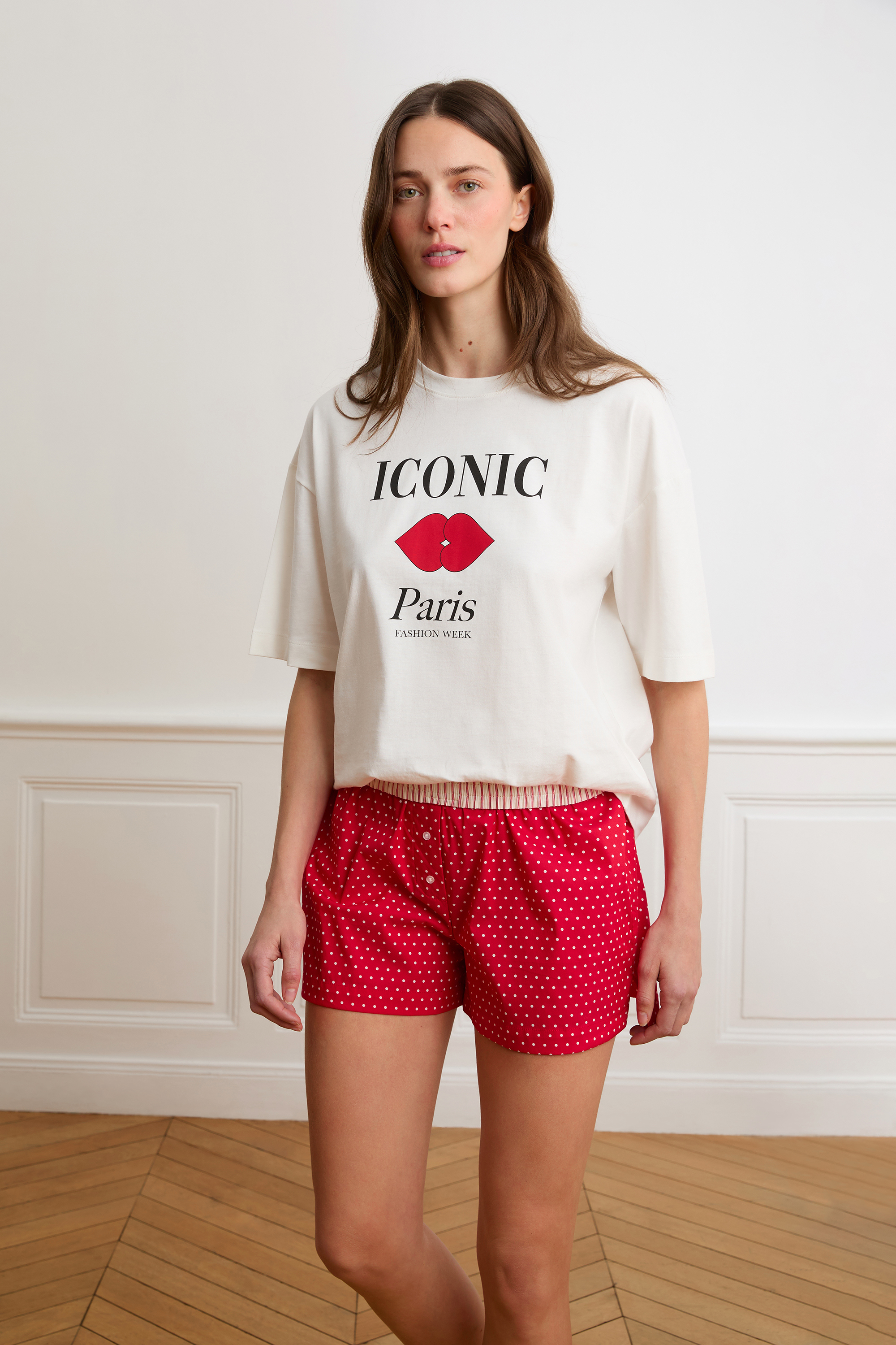 Szorty piżamowe w groszki z bawełną