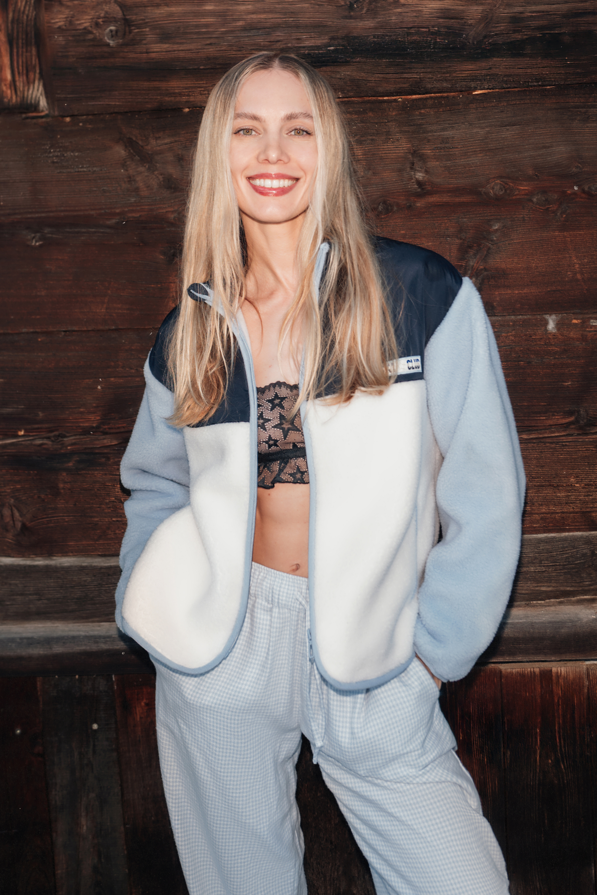 Kurtka z efektem polaru z nadrukiem 