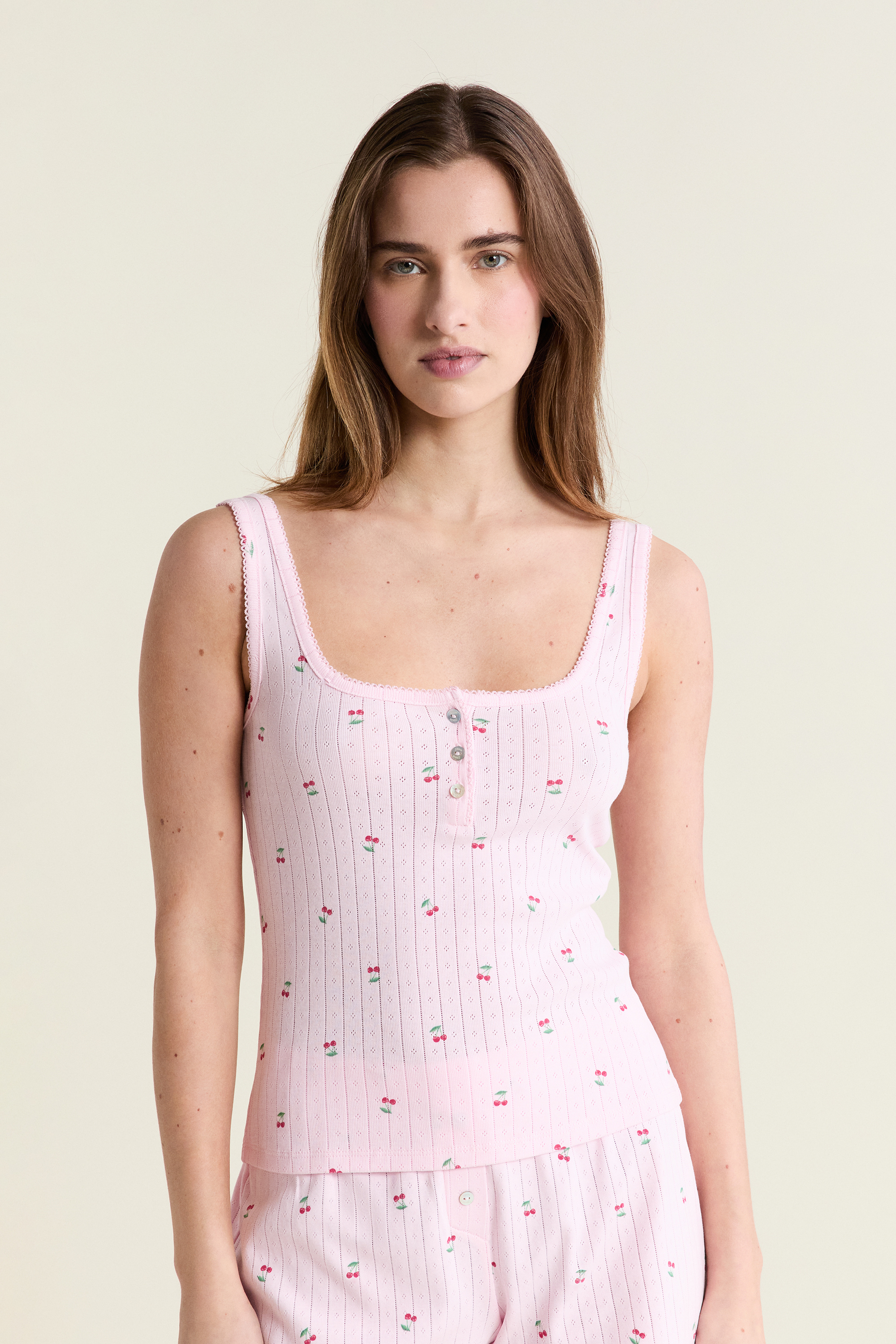 Top piżamowy w wzory z bawełny pointelle