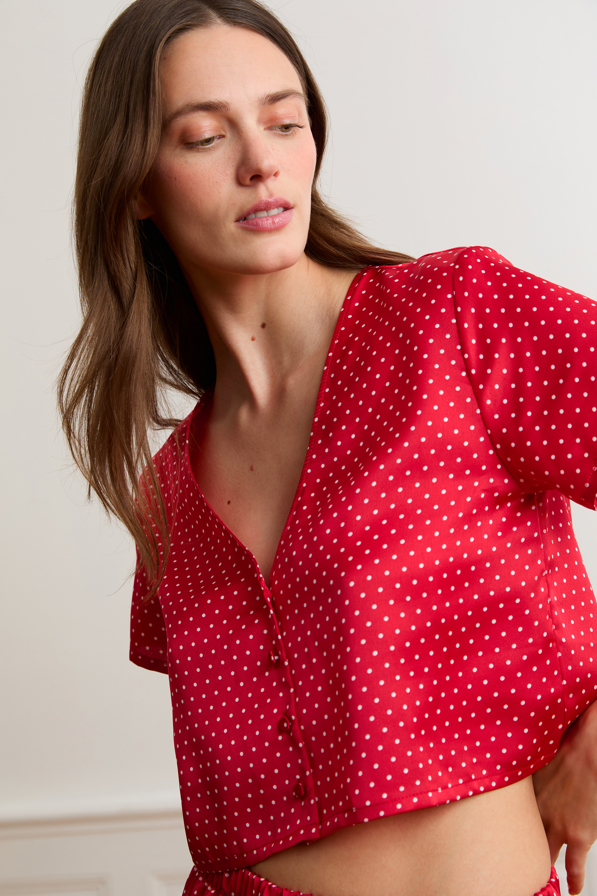 Top od piżamy satynowej w groszki